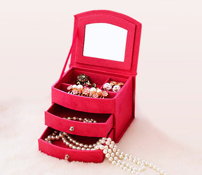 Deluxe Velvet Jewelry Box 3 Level Organiser & Drawers Hot Pink - Dshop.com.au