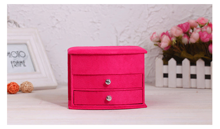 Deluxe Velvet Jewelry Box 3 Level Organiser & Drawers Hot Pink - Dshop.com.au