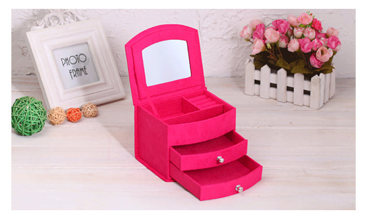 Deluxe Velvet Jewelry Box 3 Level Organiser & Drawers Hot Pink - Dshop.com.au