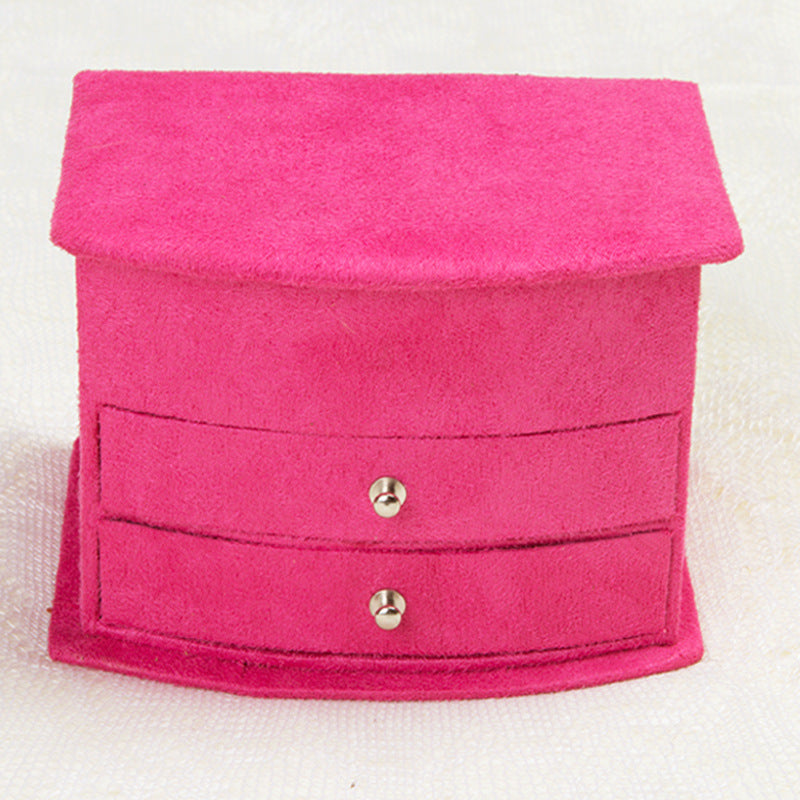 Deluxe Velvet Jewelry Box 3 Level Organiser & Drawers Hot Pink - Dshop.com.au