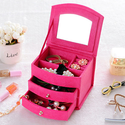 Deluxe Velvet Jewelry Box 3 Level Organiser & Drawers Hot Pink - Dshop.com.au