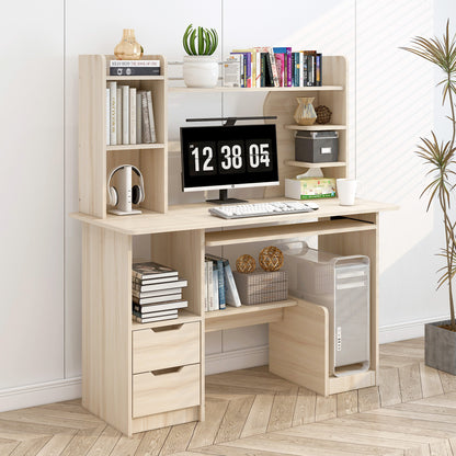 Expert Computer Desk Workstation with Shelf & Cabinet  (White Oak)