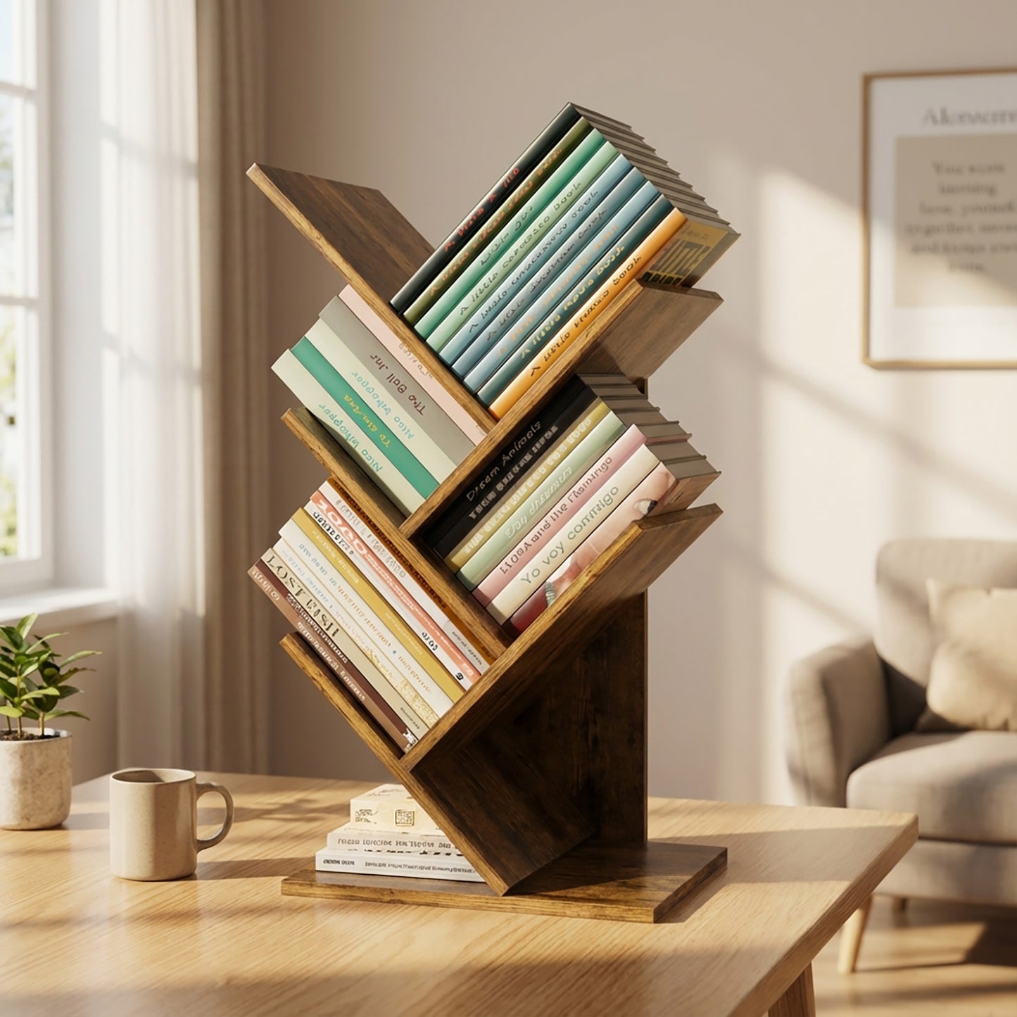 Resort 5 Shelving Rustic Bookshelf Display Cabinet Shelf Bookcase Desktop Organizer