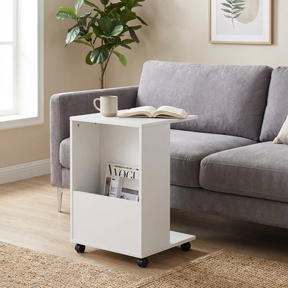 Hermes Sofa Side Table with Magazine Holder (White)