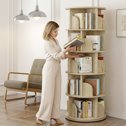 Sanctuary 360-degree Rotating 5 Tier Display Shelf Bookcase Organiser (Coastal Oak)