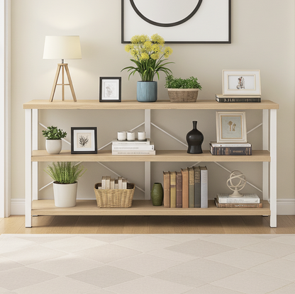 Serenity Industrial Console Table Bookcase TV Stand Storage Shelf Unit (Coastal Oak)
