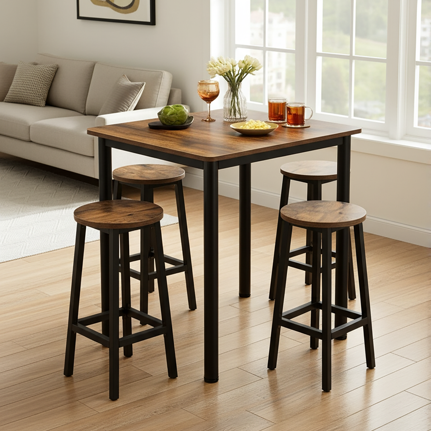 Foundry Industrial Rustic Wood & Metal Square Bar Dining Table