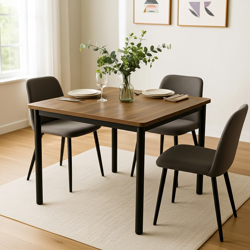 Harbor Industrial Rustic Wood & Steel Dining Table Square 80cm