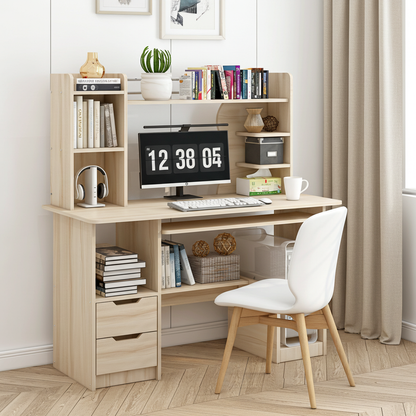 Expert Computer Desk Workstation with Shelf & Cabinet  (White Oak)