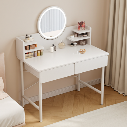 LED Luminous Mirror White Makeup Vanity Dressing Table with Storage Drawers