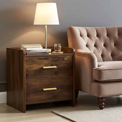 Serene 2-Drawer Bedside Table Nightstand (Rustic Wood)