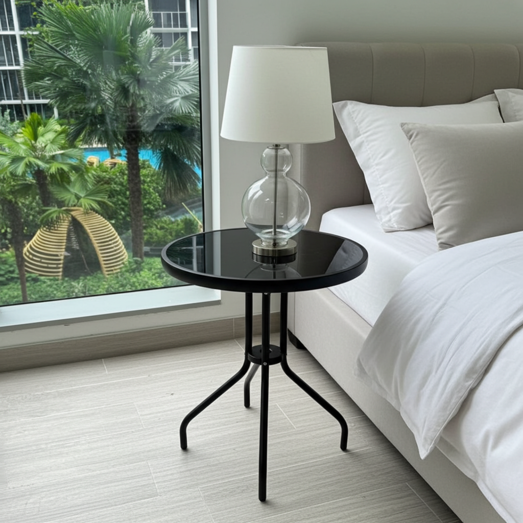 Alfresco Round Mirrored Tempered Glass Table