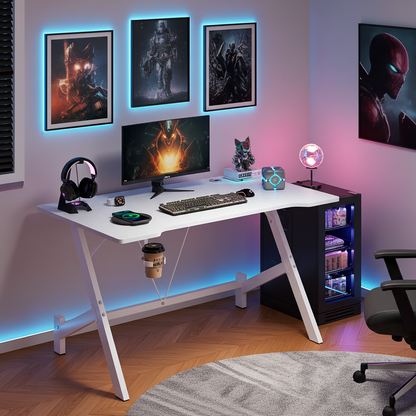 Ergonomic Gaming Desk Computer Table White 110cm
