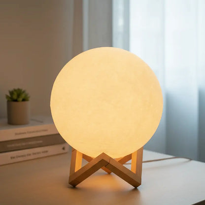 3D Moon Lunar Lamp Touch Sensor LED Night Light with Wooden Base