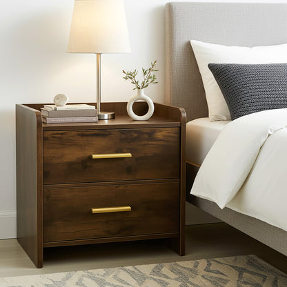 Serene 2-Drawer Bedside Table Nightstand (Rustic Wood)