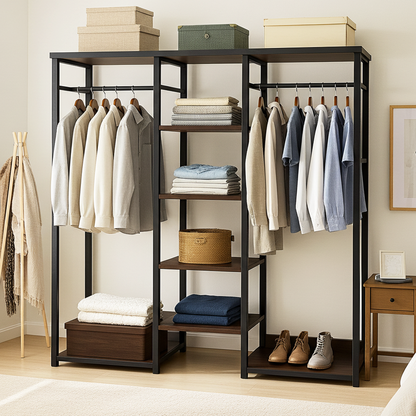 Galaxy Wardrobe Cupboard Shelves & Clothes Hanging Racks (Black Walnut)