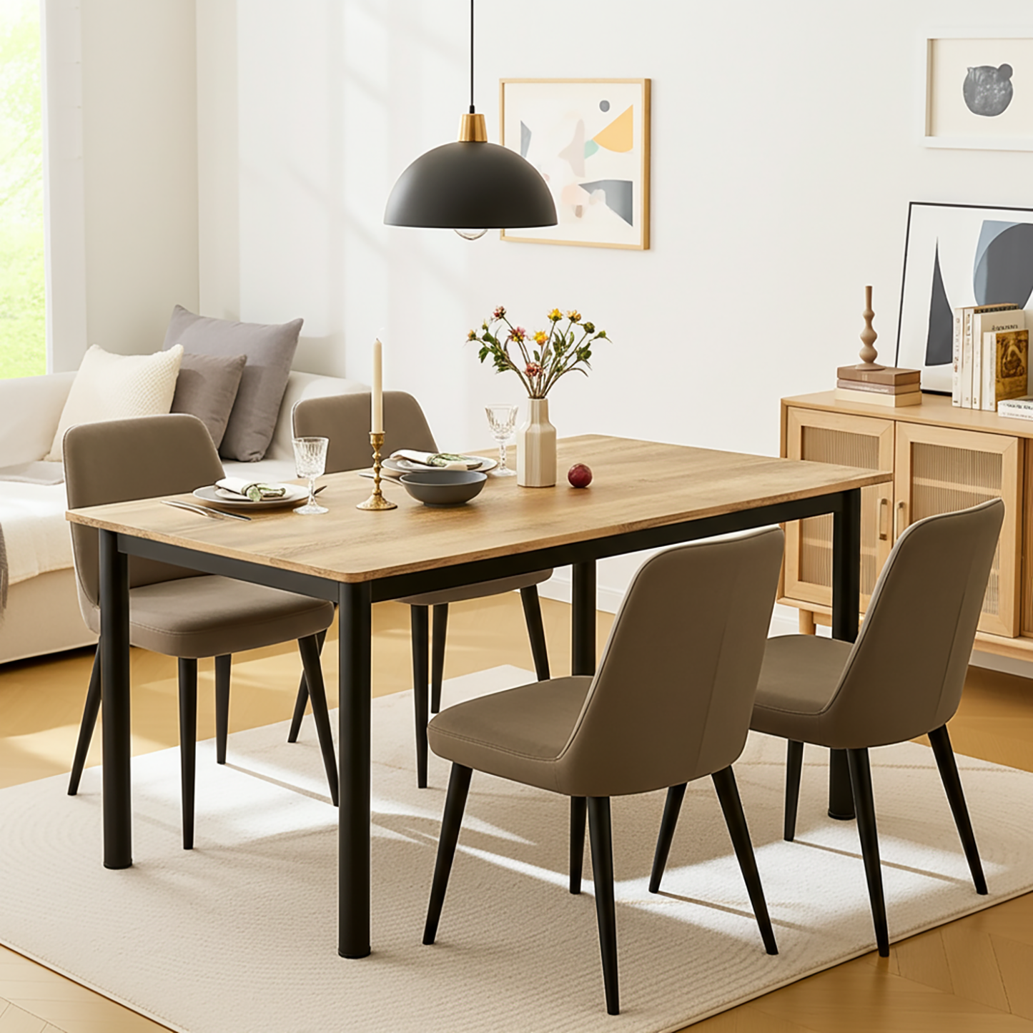 Heritage Industrial Rustic Oak Wood & Metal Dining Table 120cm