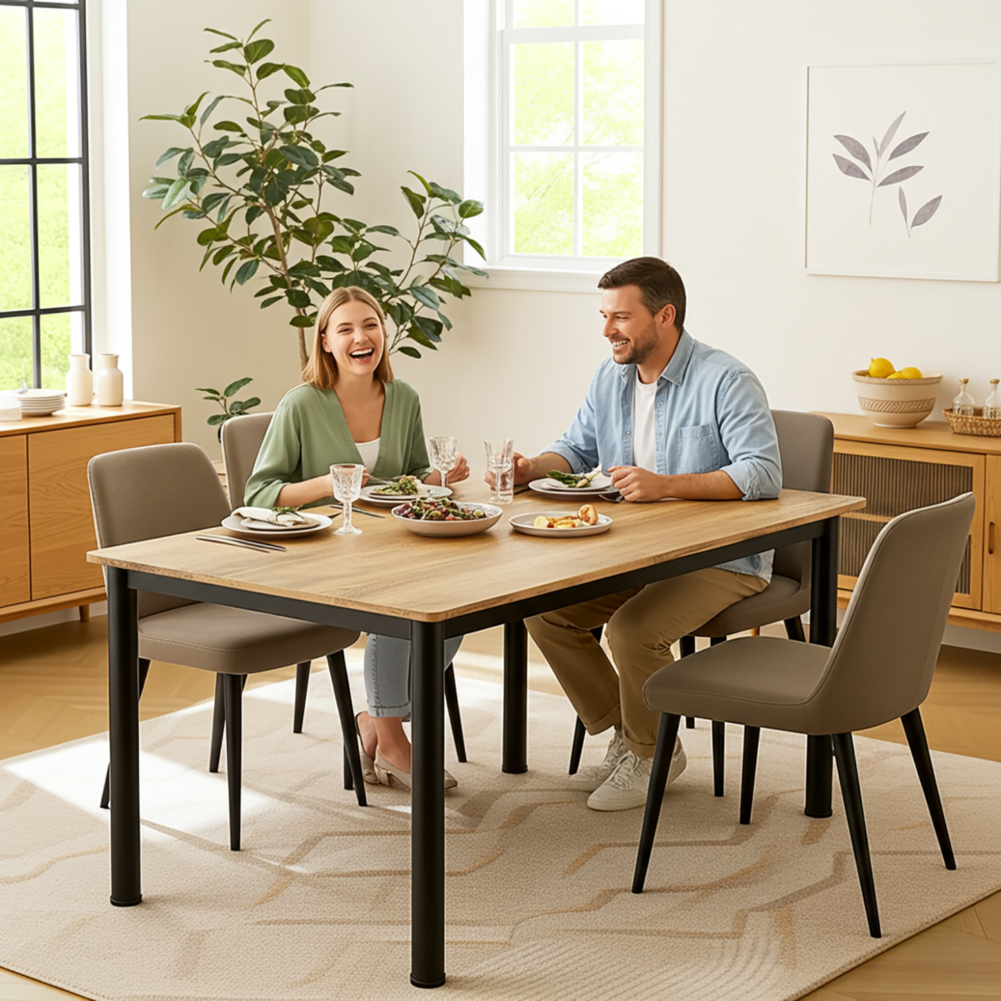 Heritage Industrial Rustic Oak Wood & Metal Dining Table 120cm