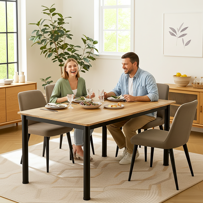 Heritage Industrial Rustic Oak Wood & Metal Dining Table 120cm