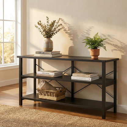 Serenity Industrial Console Table Bookcase TV Stand Storage Shelf Unit (Black)
