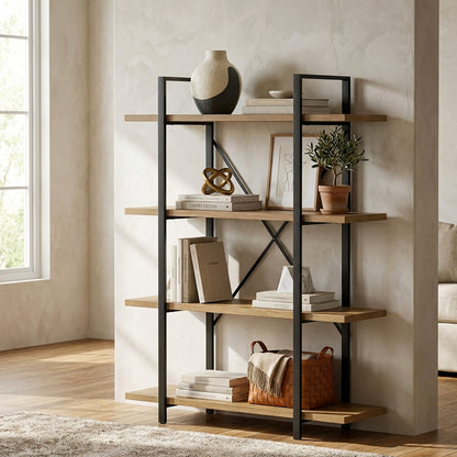 Envision Rustic Oak 4-Tier Bookcase Storage Shelf Organizer