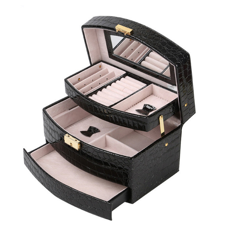 Large Luxury PU Leather Jewellery Box Storage Case (Black) - Dshop.com.au