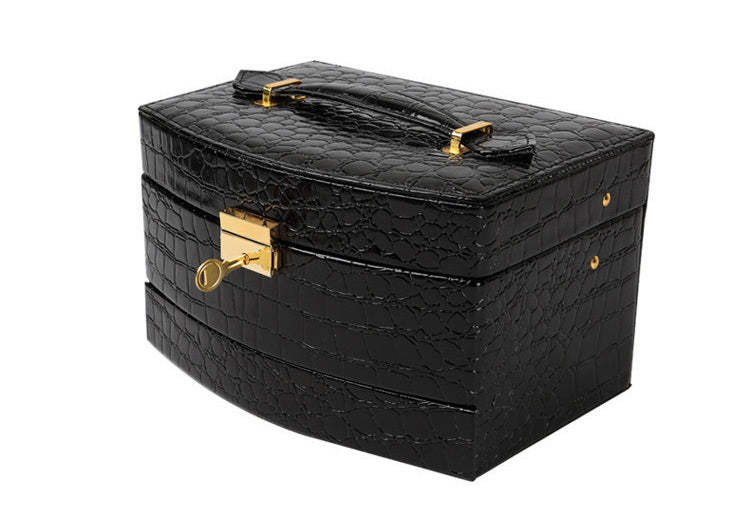 Large Luxury PU Leather Jewellery Box Storage Case (Black) - Dshop.com.au