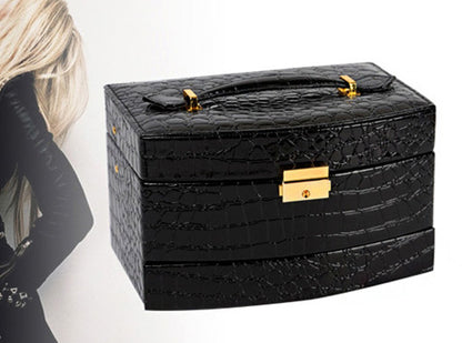 Large Luxury PU Leather Jewellery Box Storage Case (Black) - Dshop.com.au