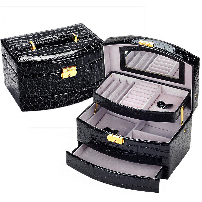 Large Luxury PU Leather Jewellery Box Storage Case (Black) - Dshop.com.au