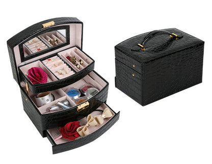 Large Luxury PU Leather Jewellery Box Storage Case (Black) - Dshop.com.au