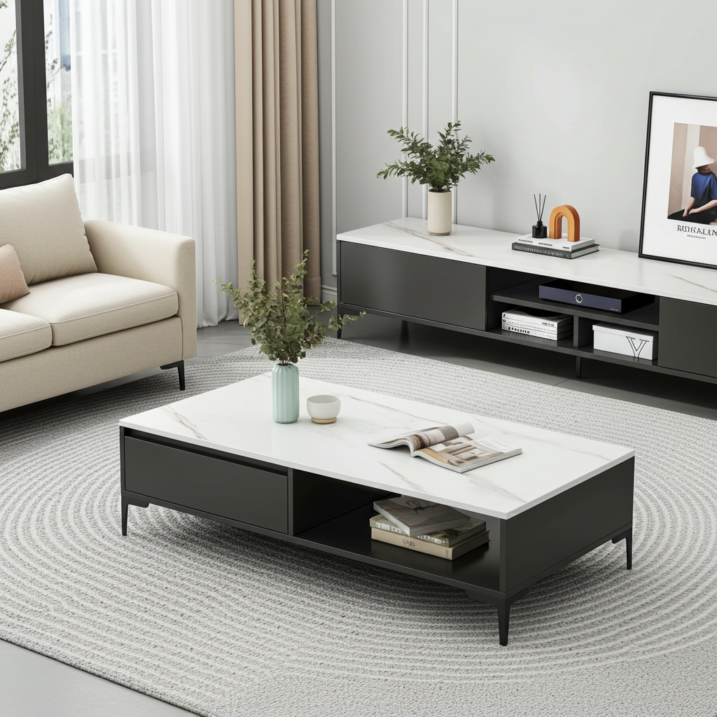 2-Piece Set Minimalist Large Coffee Table & TV Cabinet