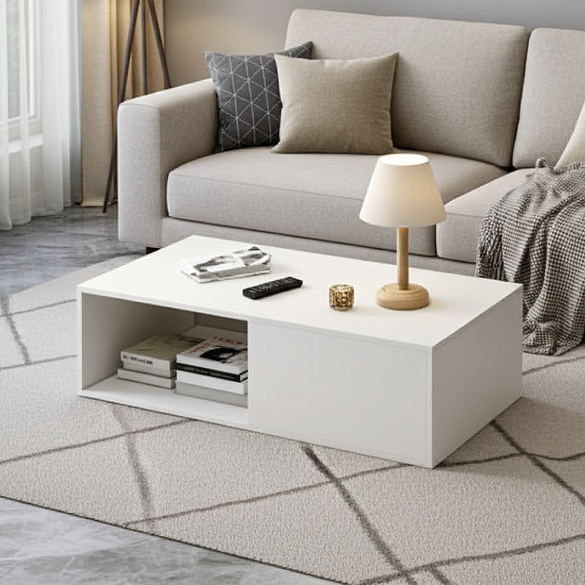 Lusso Designer Wooden Coffee Table (White)