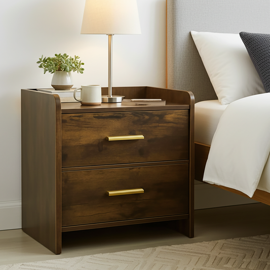 Serene 2-Drawer Bedside Table Nightstand (Rustic Wood)