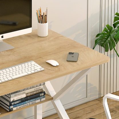 Kori Wood & Metal Computer Desk with Shelf (Natural Oak) - 80cm