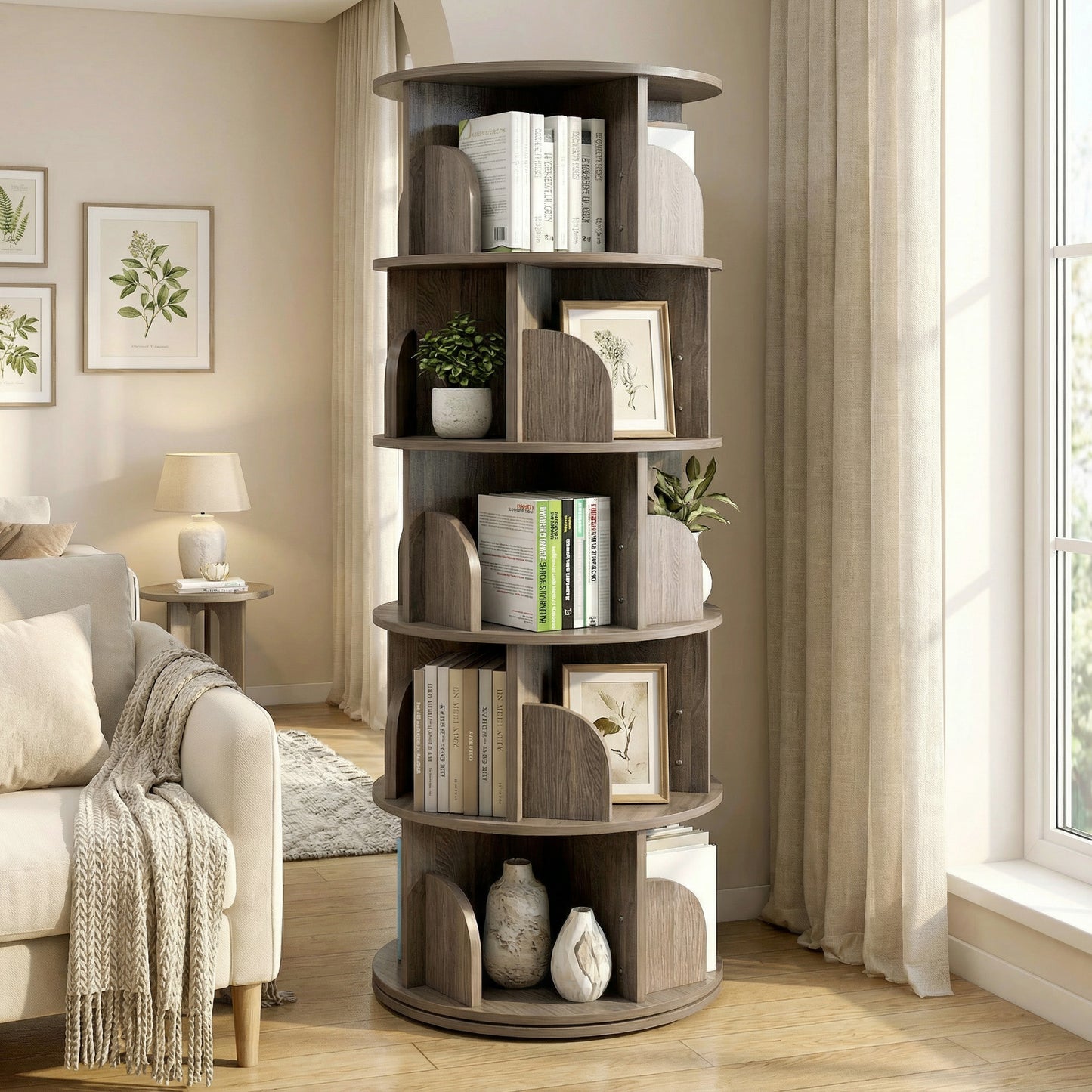 Sanctuary 360-degree Rotating 5 Tier Display Shelf Bookcase Organiser (Rustic Grey)