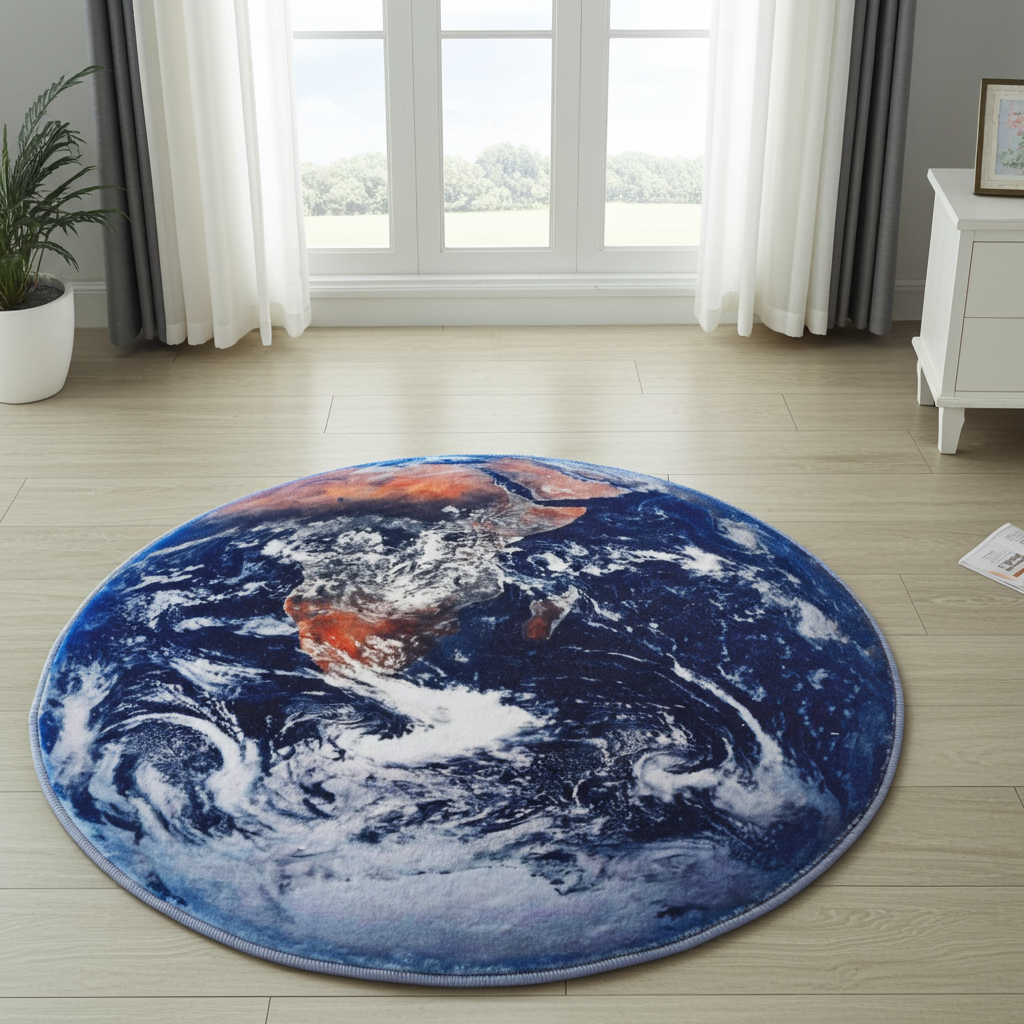 Lush Plush Infinity Earth Planet World Round Rug