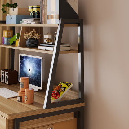 Enterprise Large Computer Desk Workstation with Shelves & Drawers (Oak)