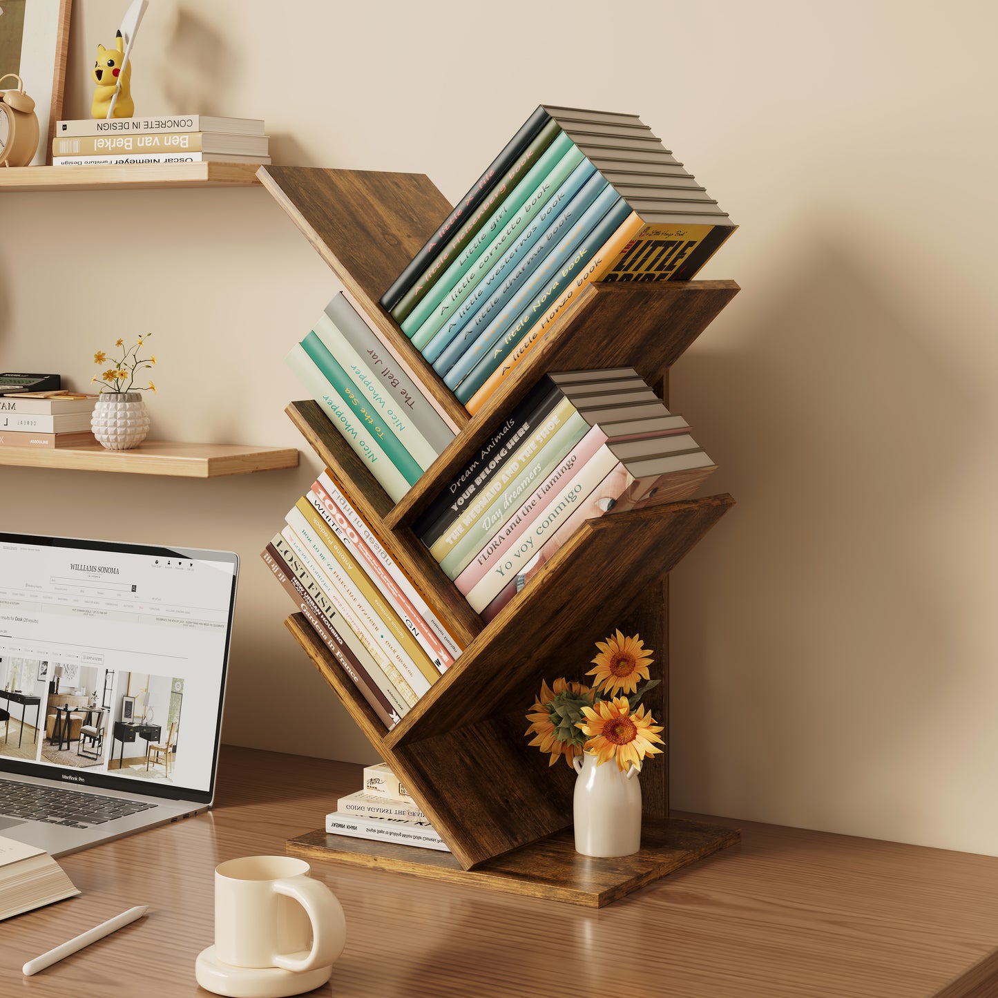 Resort 5 Shelving Rustic Bookshelf Display Cabinet Shelf Bookcase Desktop Organizer