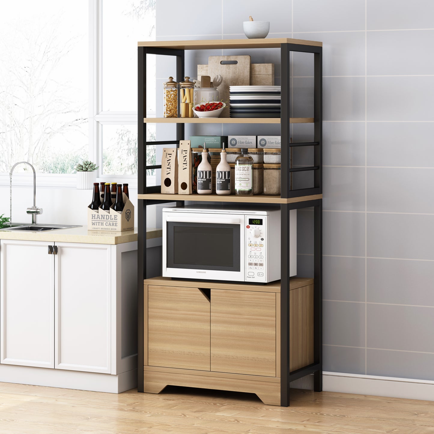 4-Level Arena Organizer Kitchen Storage Cabinet Shelf (Oak & Black)