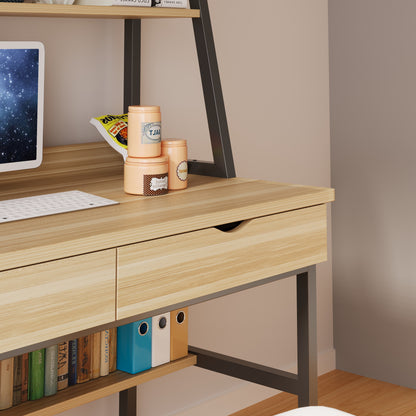 Enterprise Large Computer Desk Workstation with Shelves & Drawers (Oak)