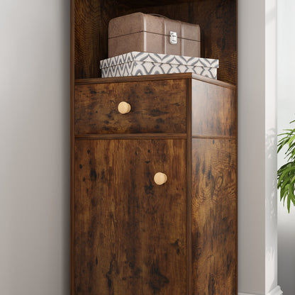 Vision Stylish Rustic Wooden Corner Shelf Unit with Cabinet & Drawer