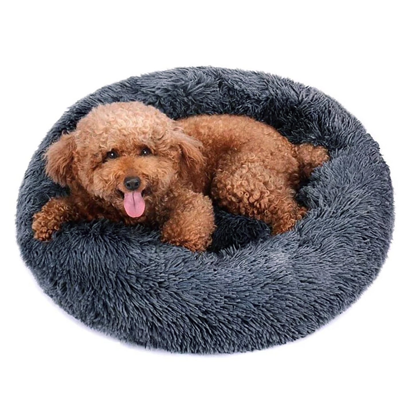 Cozy Plush Soft Fluffy Pet Bed Dog Cat Bed (Dark Grey, 40cm)