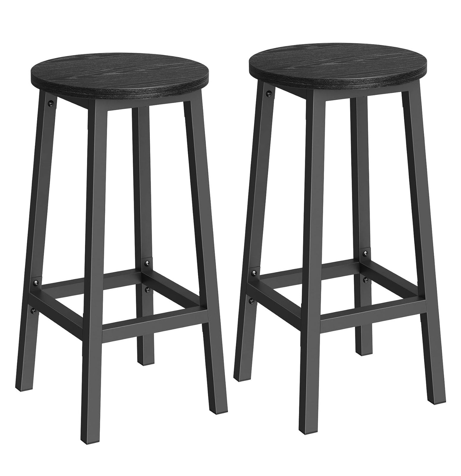 2 x Modern Industrial Bar Stools Black Wood & Metal Kitchen Counter Seating - Dshop.com.au