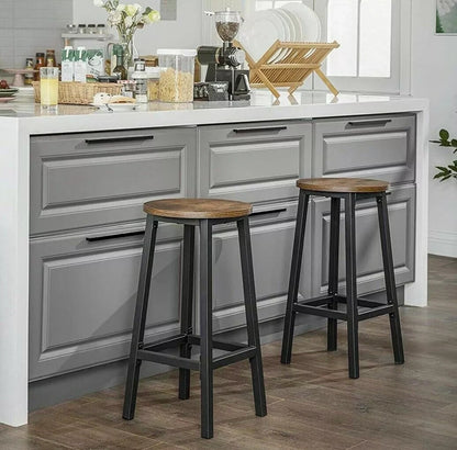 2 x Modern Industrial Bar Stools Rustic Wood & Metal Kitchen Counter Seating - Dshop.com.au