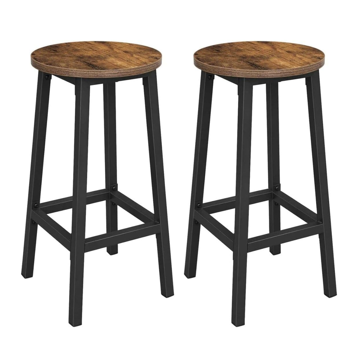 2 x Modern Industrial Bar Stools Rustic Wood & Metal Kitchen Counter Seating - Dshop.com.au