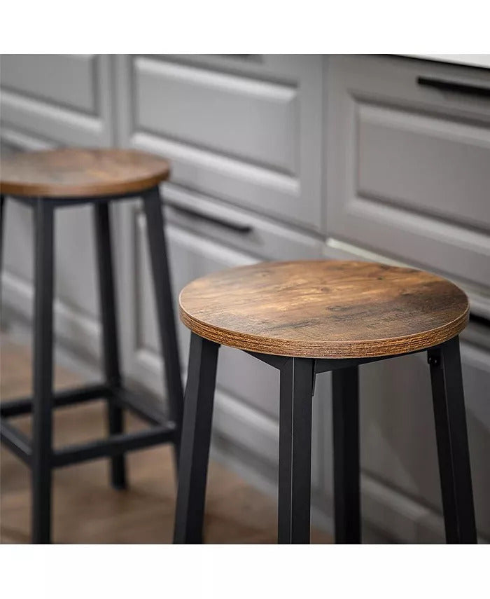 2 x Modern Industrial Bar Stools Rustic Wood & Metal Kitchen Counter Seating - Dshop.com.au