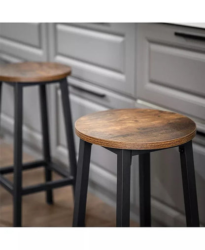 2 x Modern Industrial Bar Stools Rustic Wood & Metal Kitchen Counter Seating - Dshop.com.au