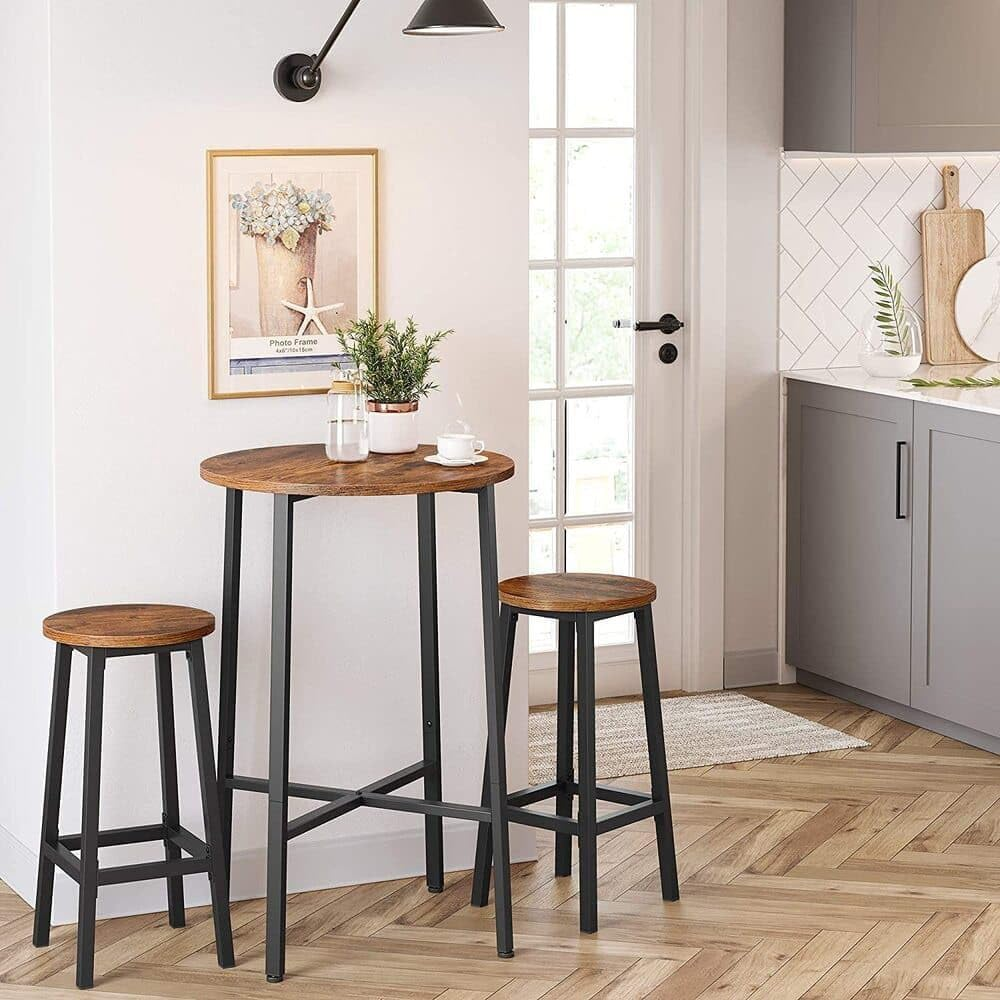 2 x Modern Industrial Bar Stools Rustic Wood & Metal Kitchen Counter Seating - Dshop.com.au