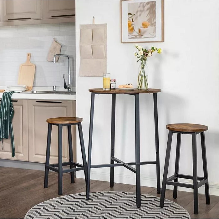 2 x Modern Industrial Bar Stools Rustic Wood & Metal Kitchen Counter Seating - Dshop.com.au