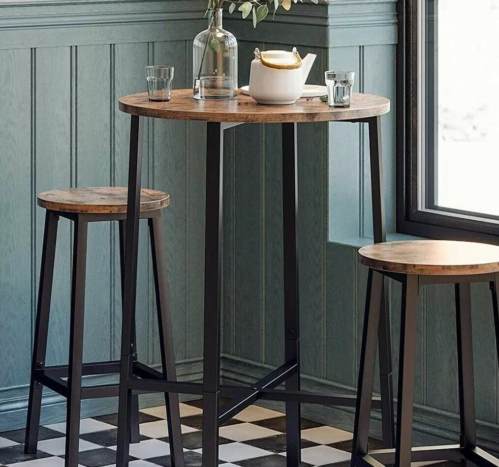 2 x Modern Industrial Bar Stools Rustic Wood & Metal Kitchen Counter Seating - Dshop.com.au